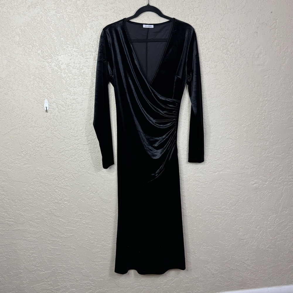 Zaberry Womens Velvet Maxi Dress L Goth Vamp Witchy Bodycon Dark 90s Morticia